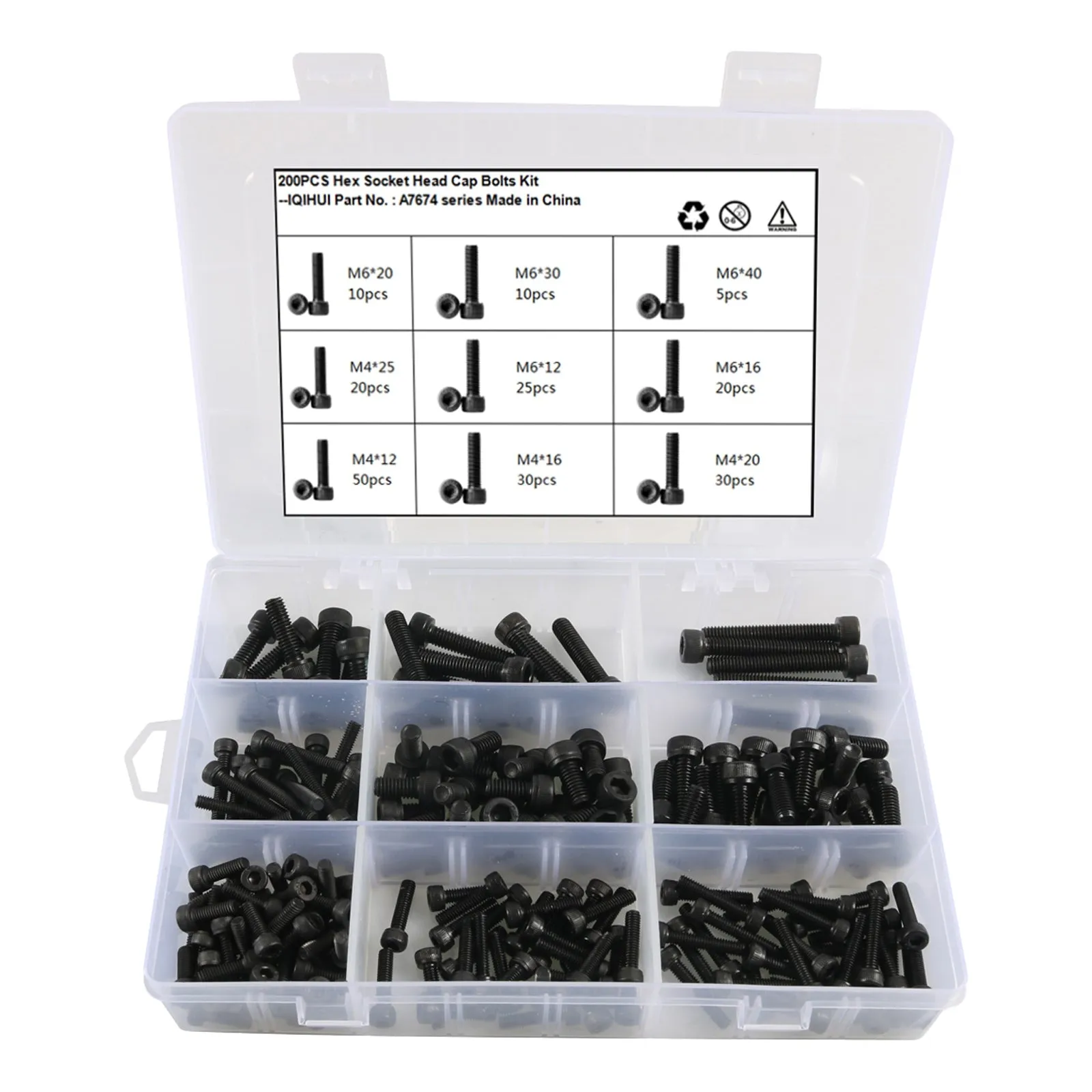 200pcs Hexagon Socket Head Cap Bolt Kit 9 Specifications