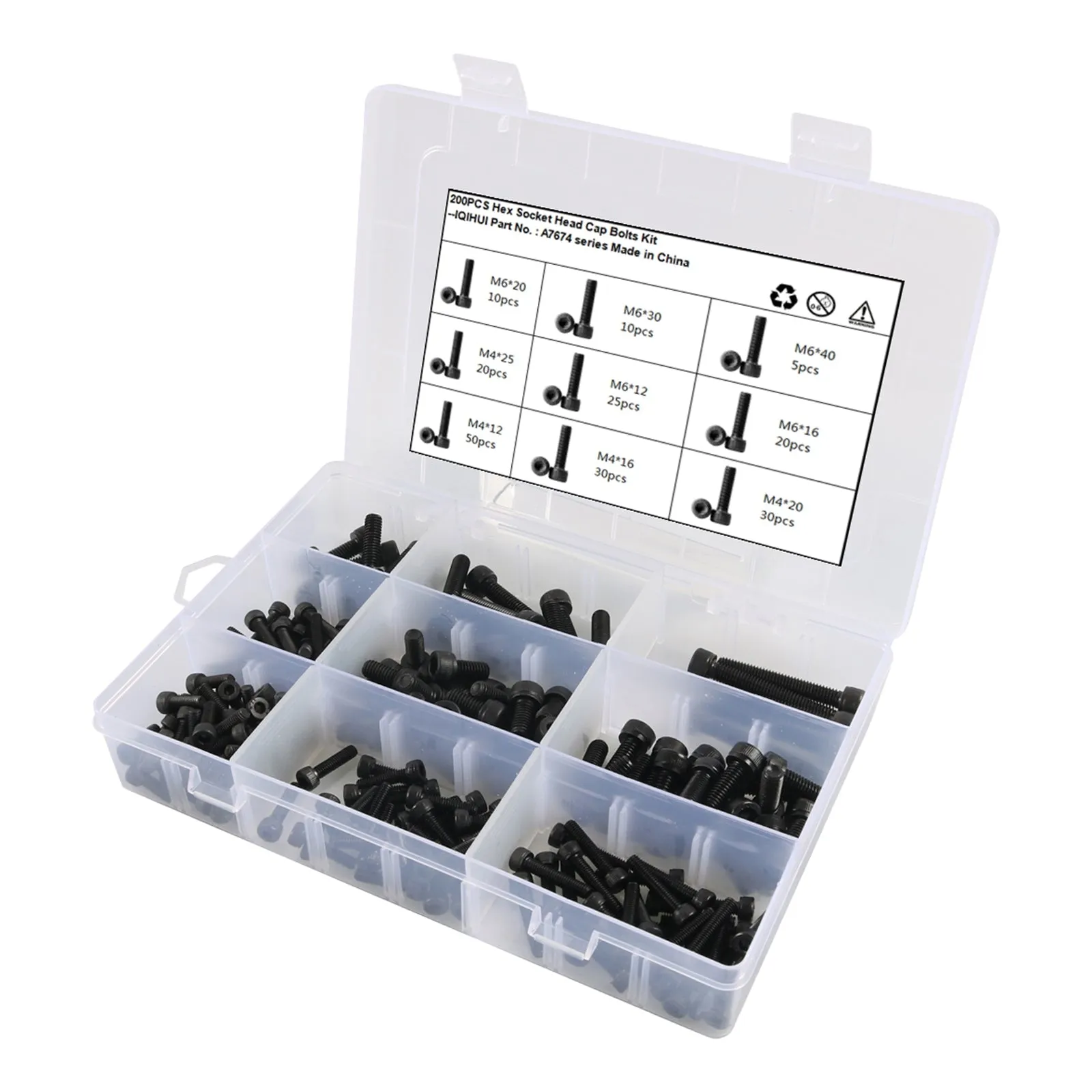200pcs Hexagon Socket Head Cap Bolt Kit 9 Specifications