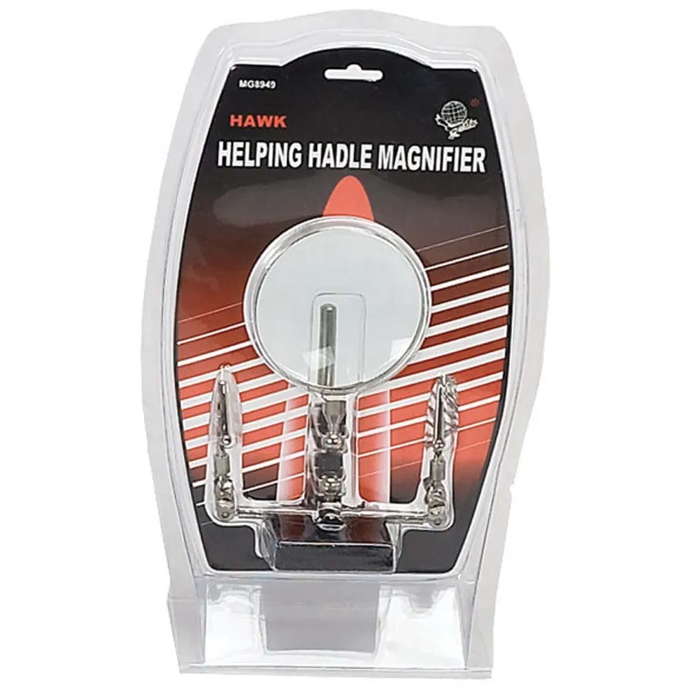 3.5" Diameter, 2x Power Magnifier And 2 Alligator Clips, All Adjustable, With Soldering Iron Stand  - MG-08949