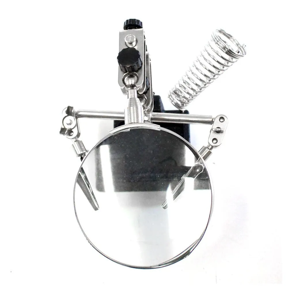 3.5" Diameter, 2x Power Magnifier And 2 Alligator Clips, All Adjustable, With Soldering Iron Stand  - MG-08949