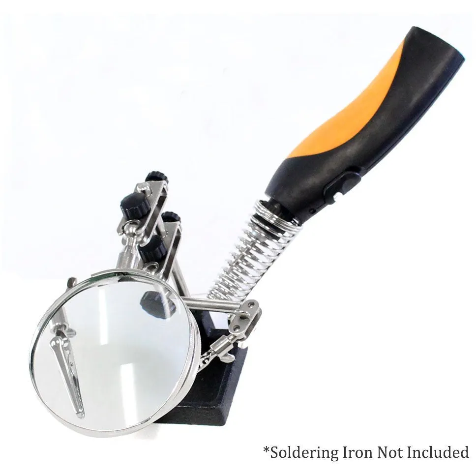 3.5" Diameter, 2x Power Magnifier And 2 Alligator Clips, All Adjustable, With Soldering Iron Stand  - MG-08949