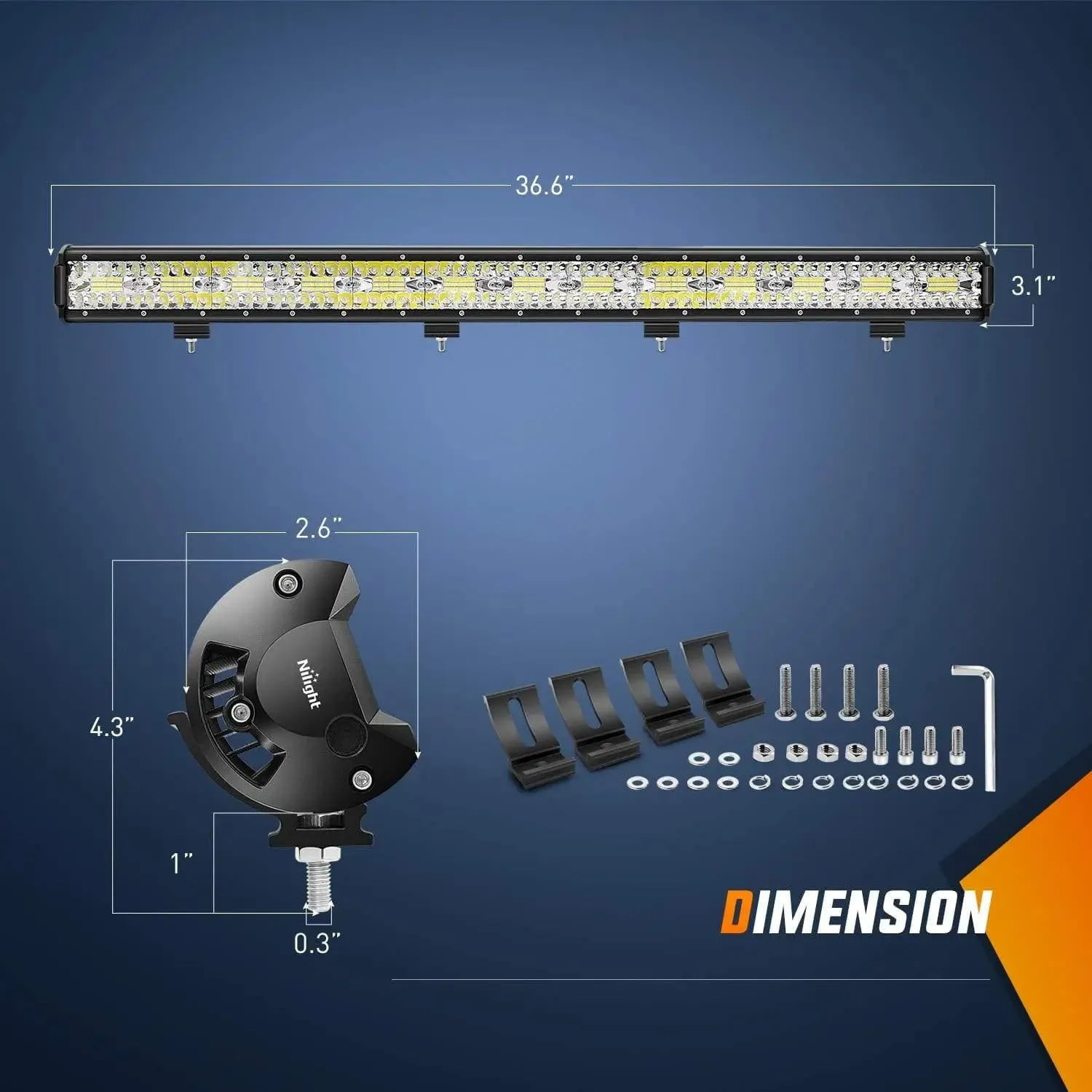 37 Inch 780W 78000LM Triple Row Spot Flood LED Light Bar