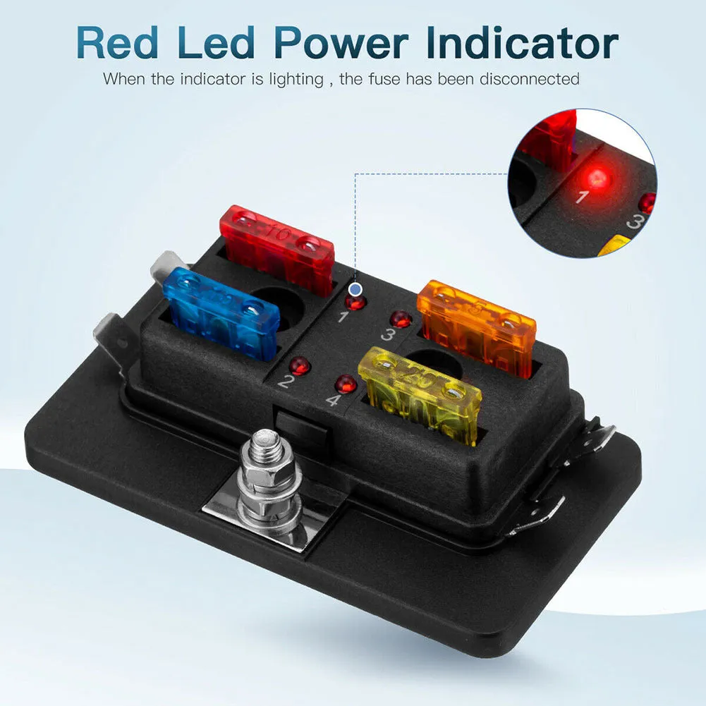 4-way Car Modification Fuse Kit 1-in-4 out Fuse Holder Box Block