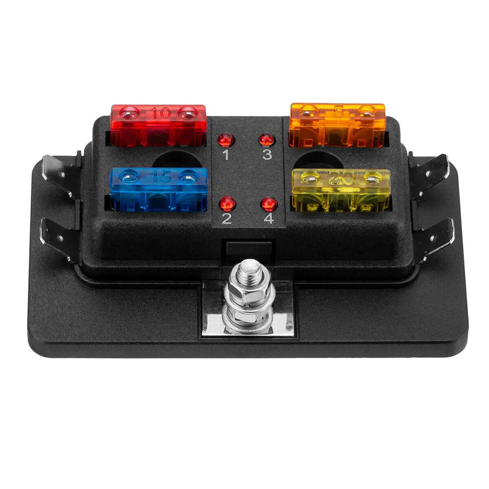 4-way Car Modification Fuse Kit 1-in-4 out Fuse Holder Box Block
