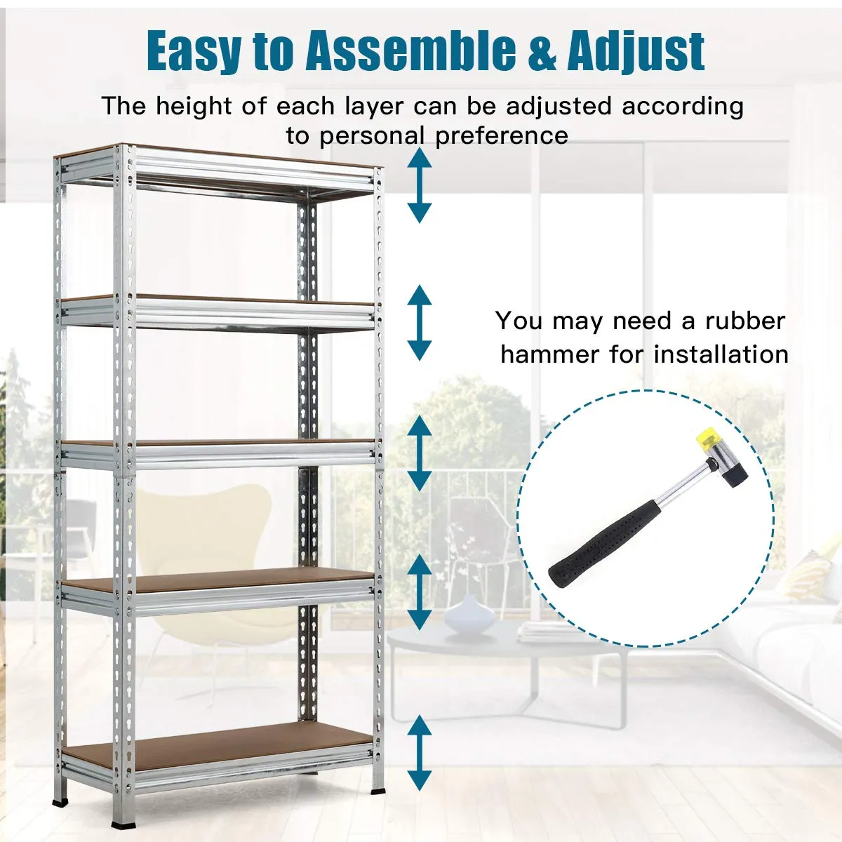 5-Tier Storage Shelves, Heavy Duty Steel Frame Muscle Rack 60in Garage Shelf