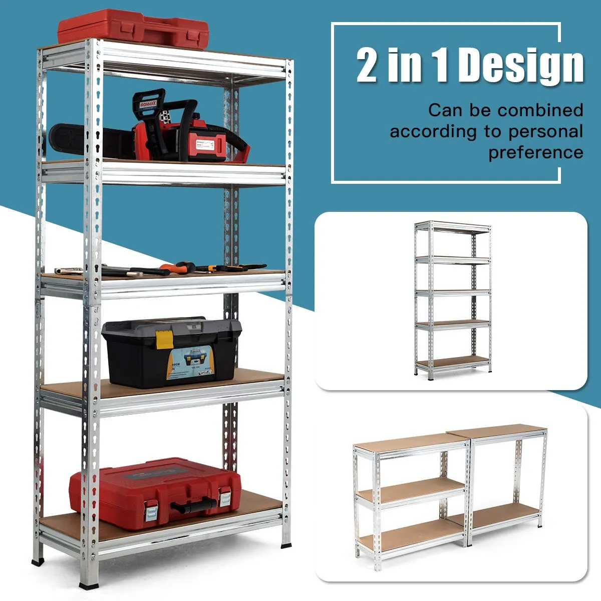 5-Tier Storage Shelves, Heavy Duty Steel Frame Muscle Rack 60in Garage Shelf