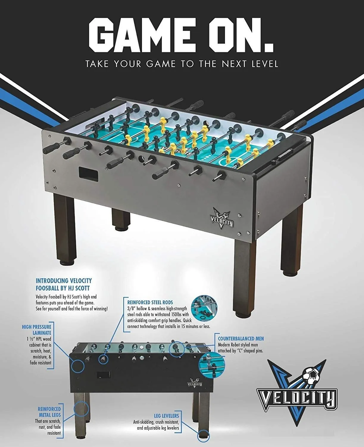 56" HJ Scott® Velocity Foosball Table