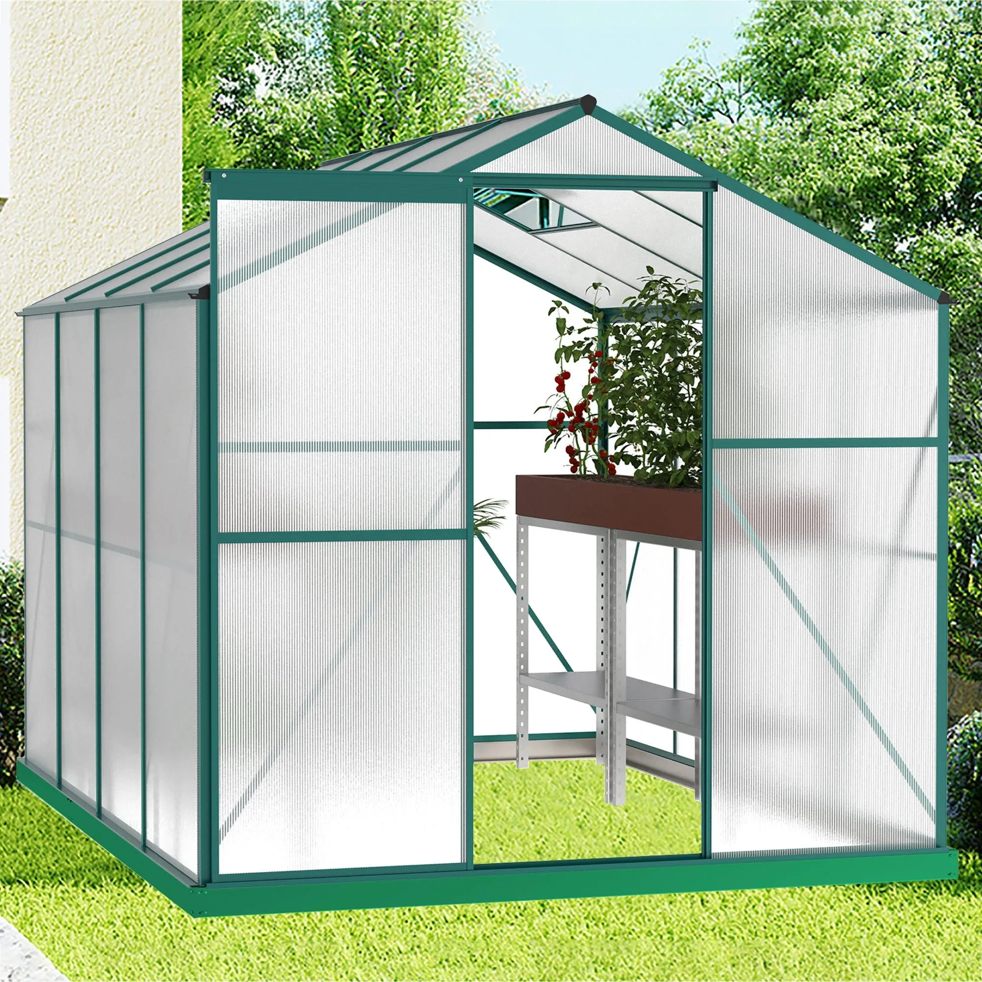 6ft x 8ft Aluminum Alloy Frame Outdoor Greenhouse
