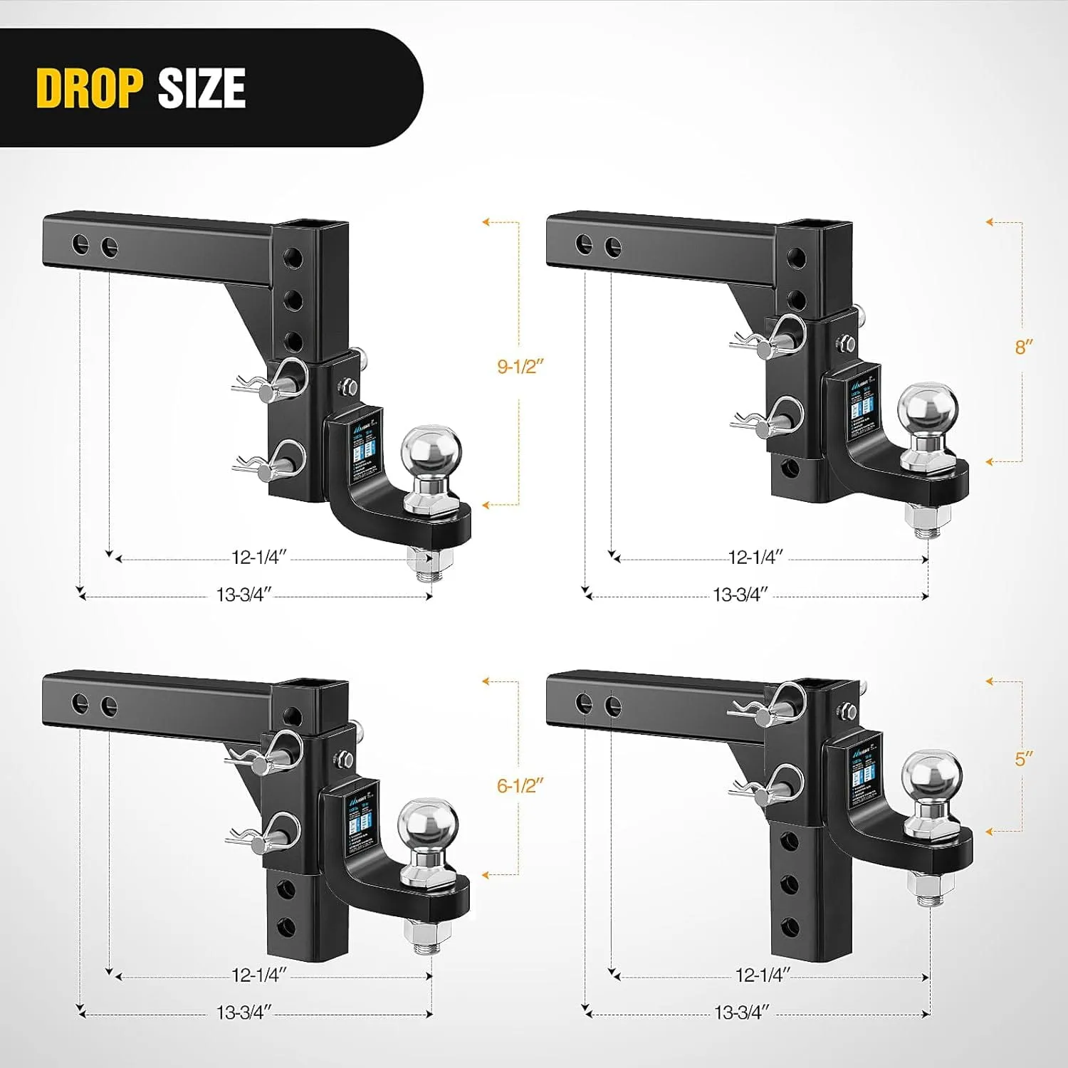 8 Position Adjustable Trailer Hitch Ball Mount with 2 Inch Trailer Ball