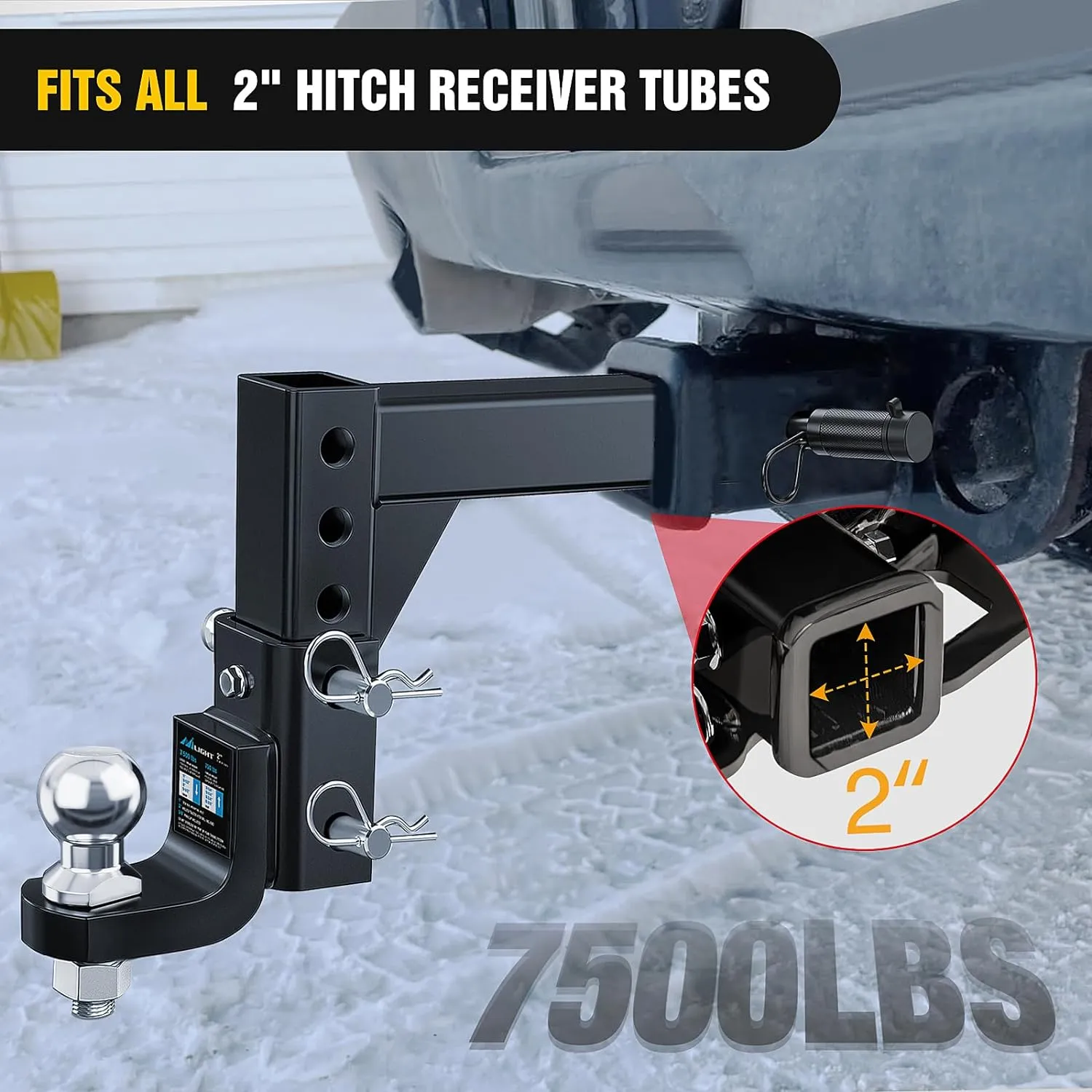 8 Position Adjustable Trailer Hitch Ball Mount with 2 Inch Trailer Ball
