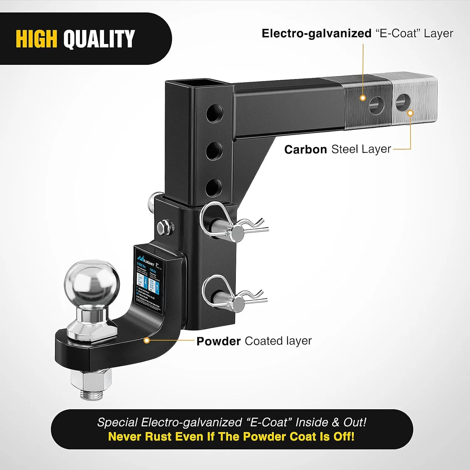 8 Position Adjustable Trailer Hitch Ball Mount with 2 Inch Trailer Ball