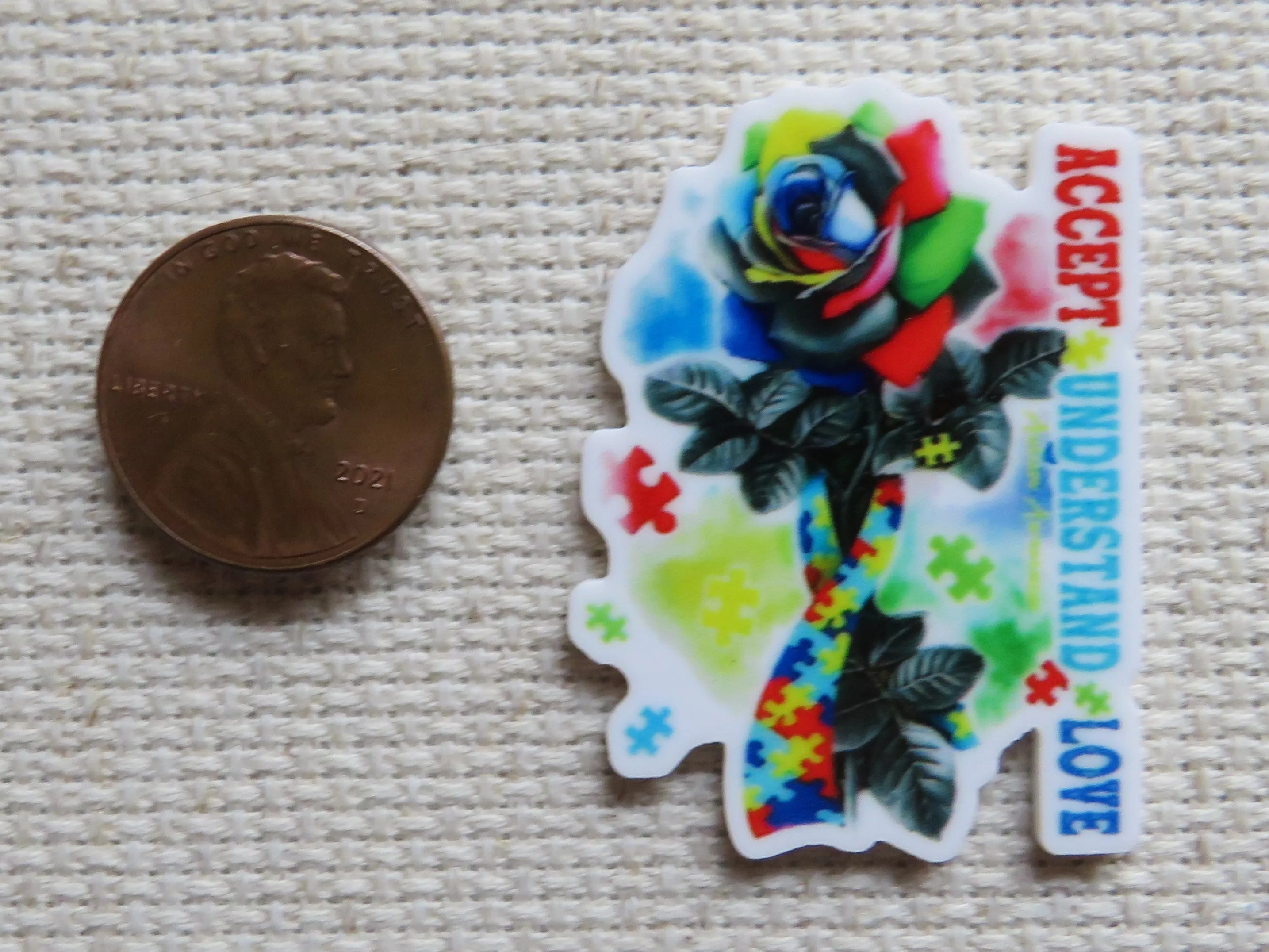 Accept, Understand, Love Autism Ribbon Needle Minder, Cover Minder, Magnet
