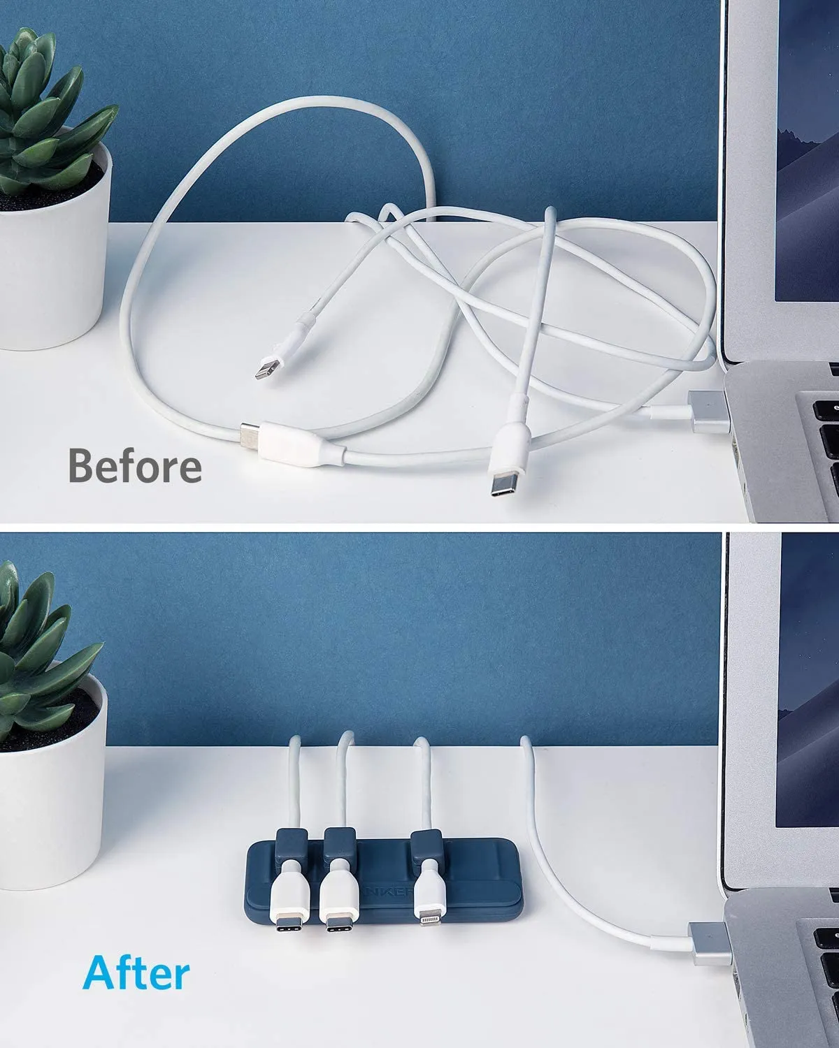 Anker Cable Management, Magnetic Cable Holder, Desktop Multipurpose Cord Keeper, 5 Clips