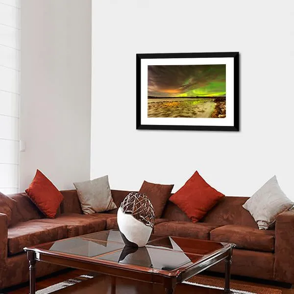 Aurora Borealis Over Frozen Lake Canvas Wall Art