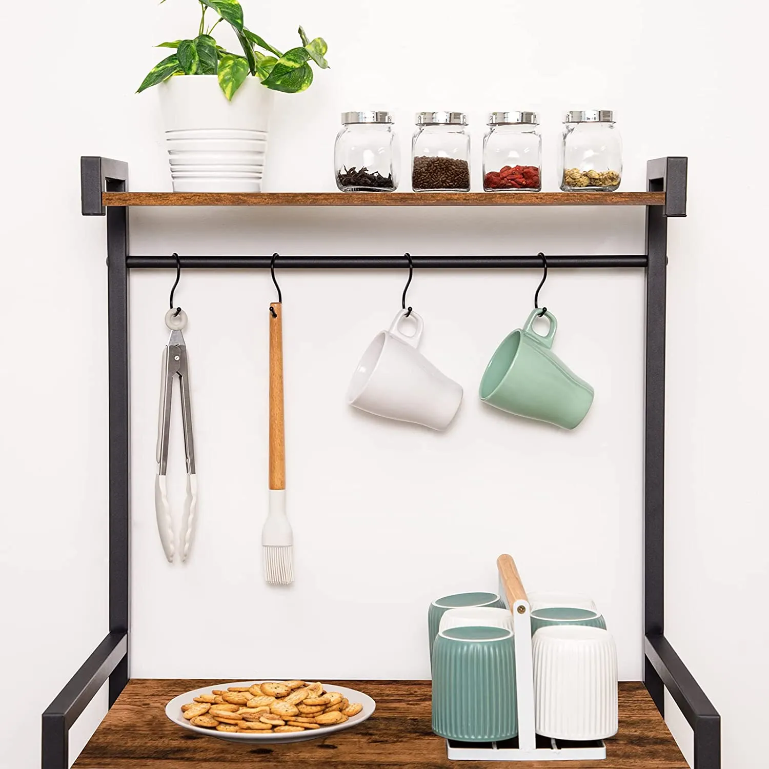 Bakers Rack, 4 Tier Microwave Stand with Storage, Multifunctional Baker's Rack, Wooden Kitchen Storage Shelf