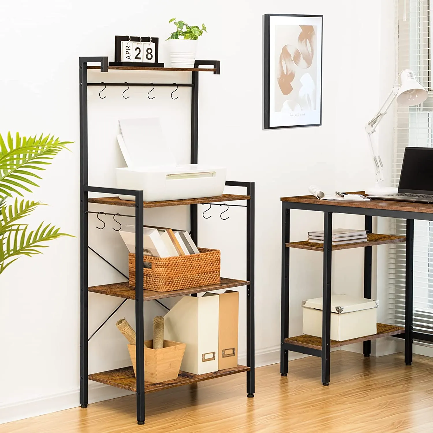 Bakers Rack, 4 Tier Microwave Stand with Storage, Multifunctional Baker's Rack, Wooden Kitchen Storage Shelf