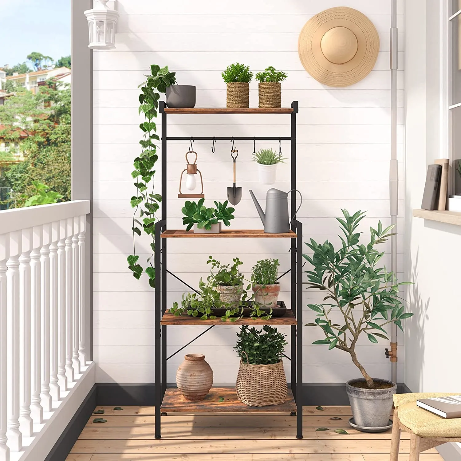 Bakers Rack, 4 Tier Microwave Stand with Storage, Multifunctional Baker's Rack, Wooden Kitchen Storage Shelf
