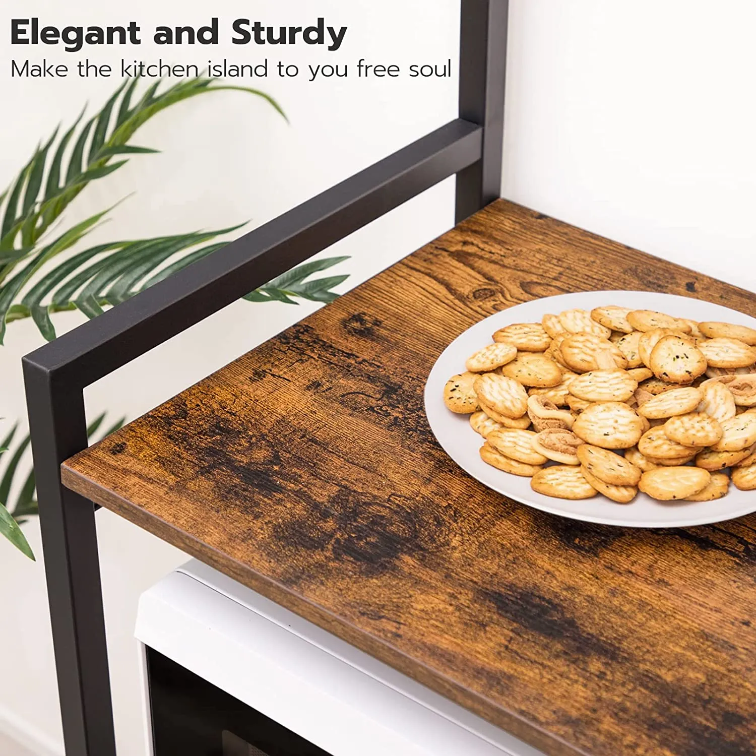 Bakers Rack, 4 Tier Microwave Stand with Storage, Multifunctional Baker's Rack, Wooden Kitchen Storage Shelf