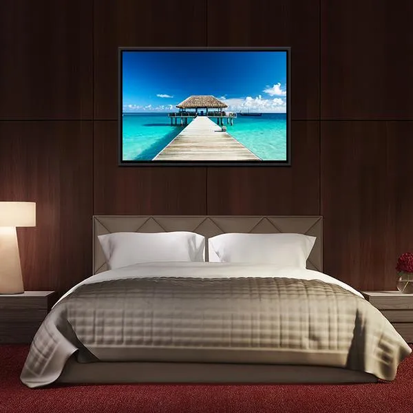 Beach With Jetty  Maldives Canvas Wall Art