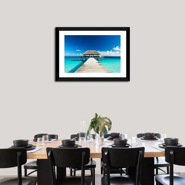 Beach With Jetty  Maldives Canvas Wall Art