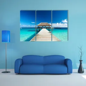 Beach With Jetty  Maldives Canvas Wall Art