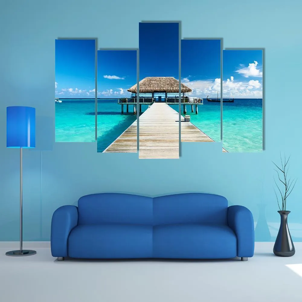 Beach With Jetty  Maldives Canvas Wall Art