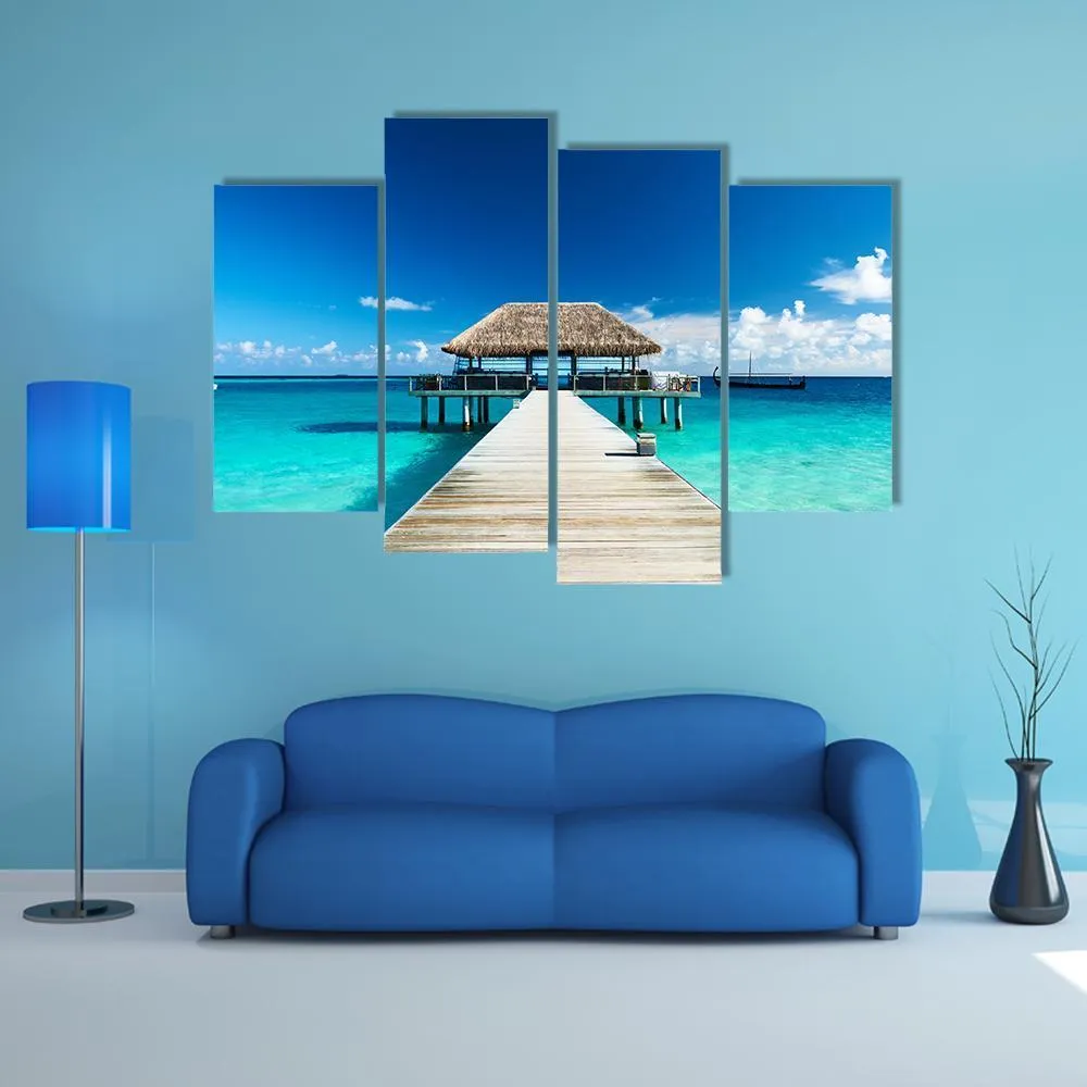 Beach With Jetty  Maldives Canvas Wall Art