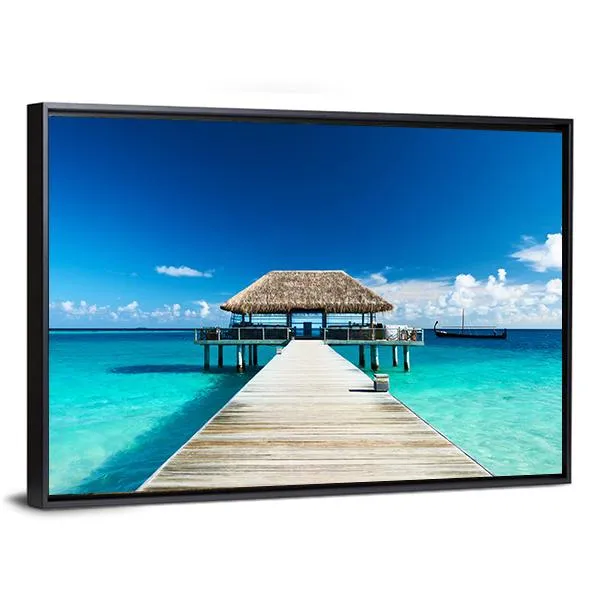 Beach With Jetty  Maldives Canvas Wall Art