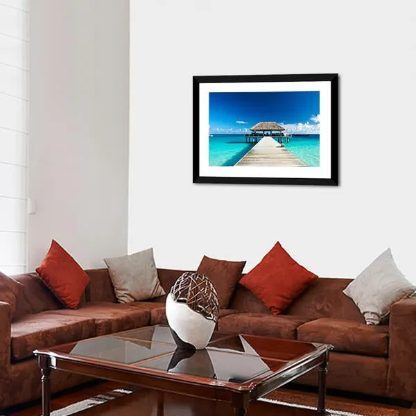 Beach With Jetty  Maldives Canvas Wall Art