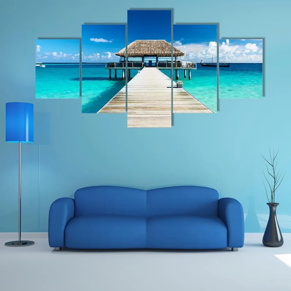 Beach With Jetty  Maldives Canvas Wall Art
