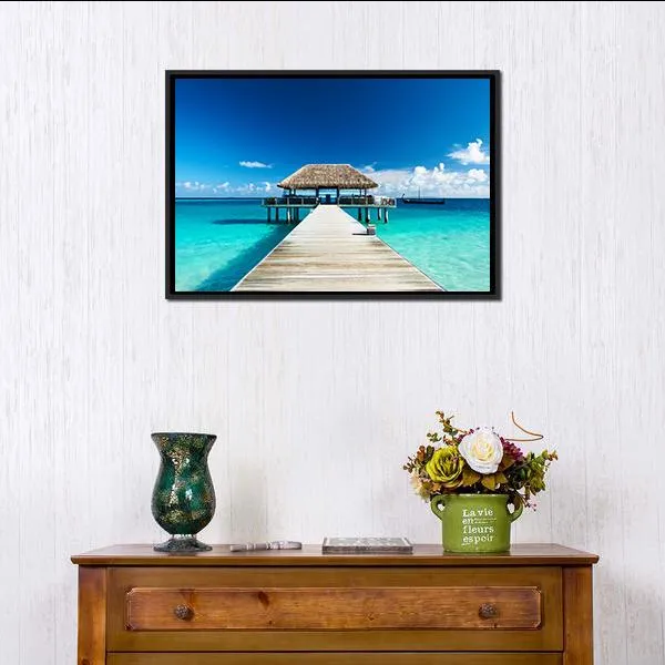 Beach With Jetty  Maldives Canvas Wall Art