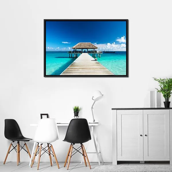 Beach With Jetty  Maldives Canvas Wall Art