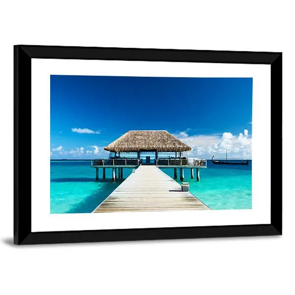 Beach With Jetty  Maldives Canvas Wall Art
