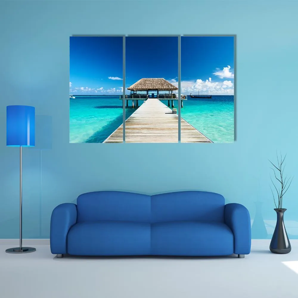 Beach With Jetty  Maldives Canvas Wall Art