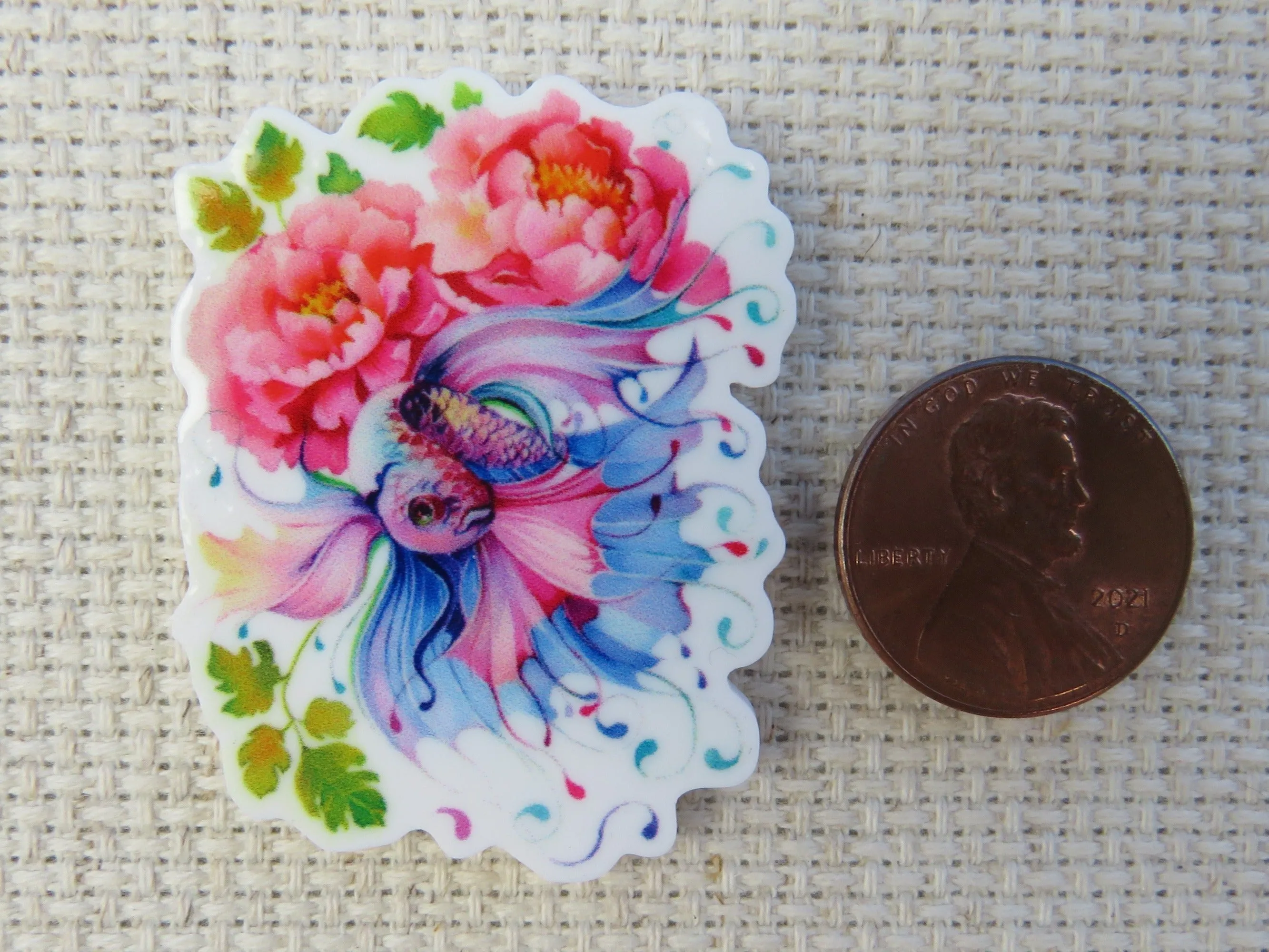 Beautiful Pink and Blue Betta Fish Needle Minder, Cover Minder, Magnet