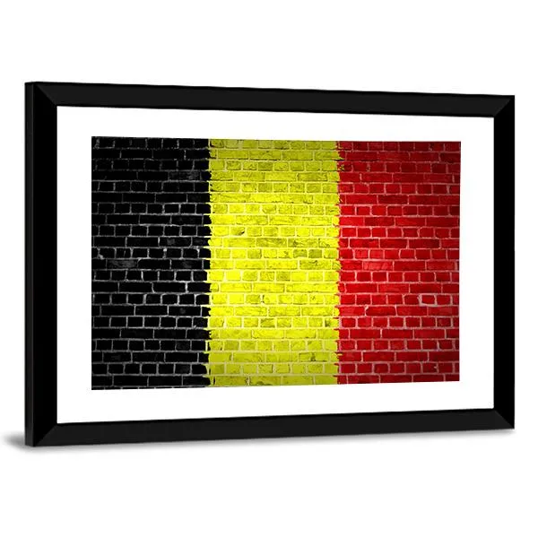 Belgium Flag On Brick Wall Canvas Wall Art