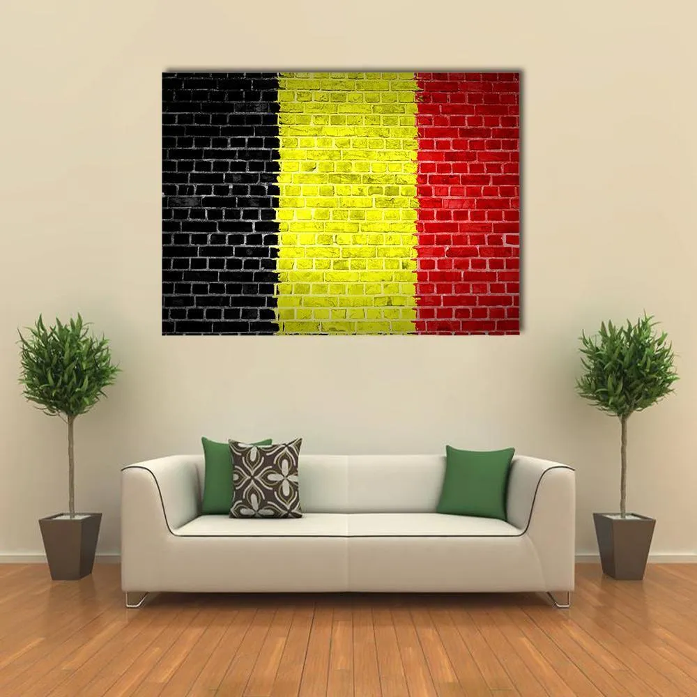 Belgium Flag On Brick Wall Canvas Wall Art