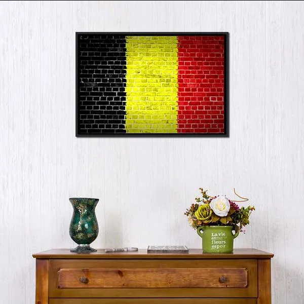 Belgium Flag On Brick Wall Canvas Wall Art