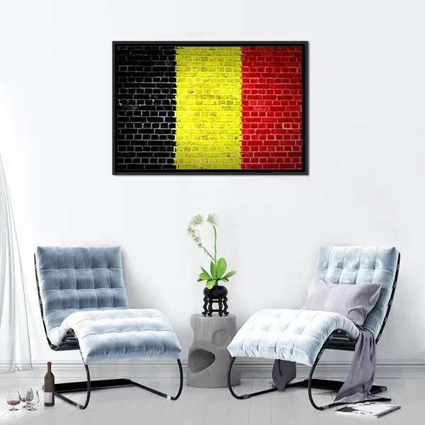Belgium Flag On Brick Wall Canvas Wall Art