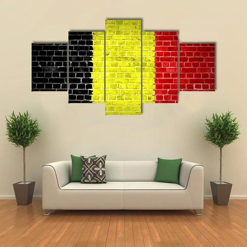 Belgium Flag On Brick Wall Canvas Wall Art