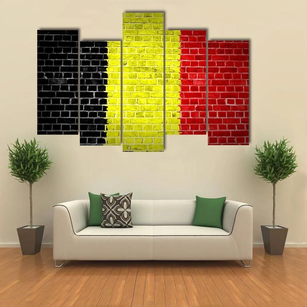 Belgium Flag On Brick Wall Canvas Wall Art