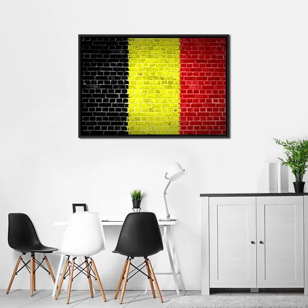 Belgium Flag On Brick Wall Canvas Wall Art