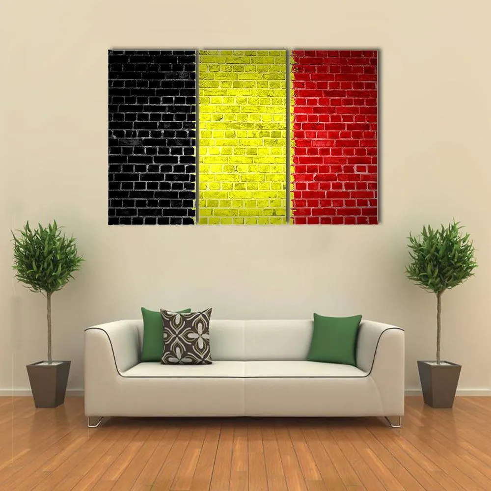Belgium Flag On Brick Wall Canvas Wall Art