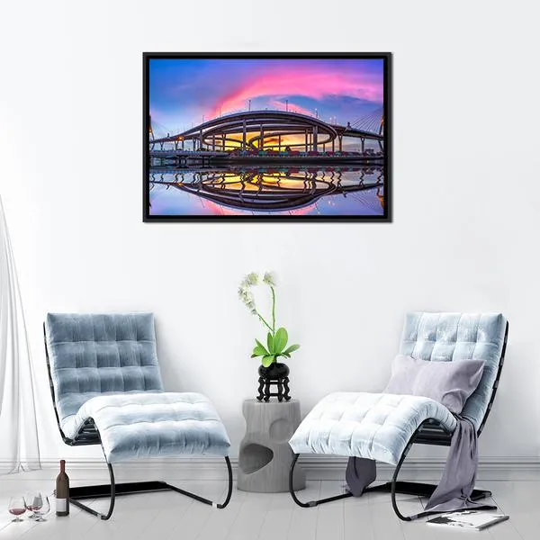 Bhumibol Bridge At Twilight Canvas Wall Art