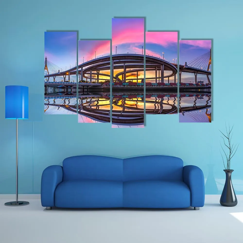 Bhumibol Bridge At Twilight Canvas Wall Art