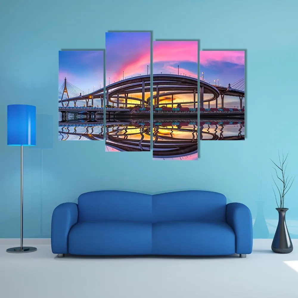 Bhumibol Bridge At Twilight Canvas Wall Art