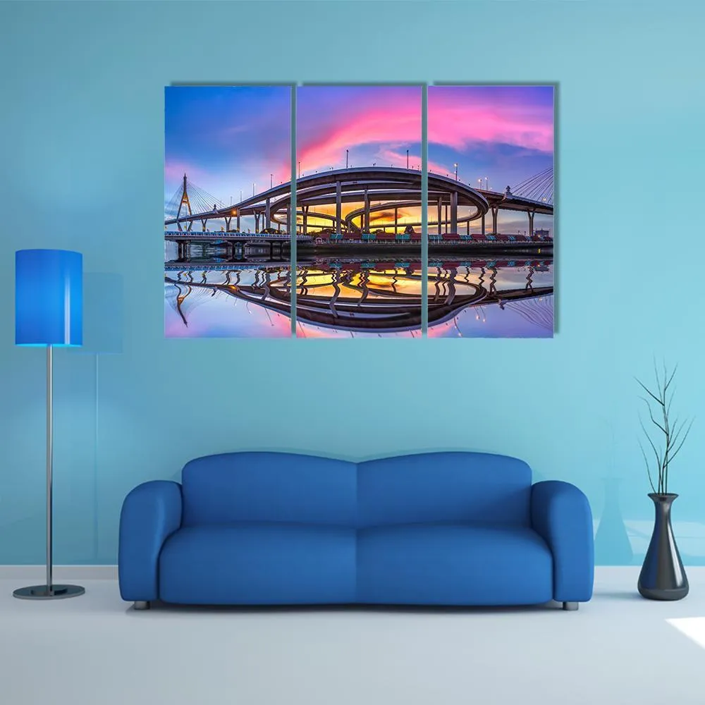 Bhumibol Bridge At Twilight Canvas Wall Art