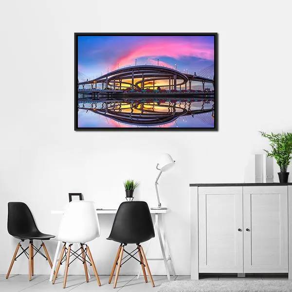 Bhumibol Bridge At Twilight Canvas Wall Art