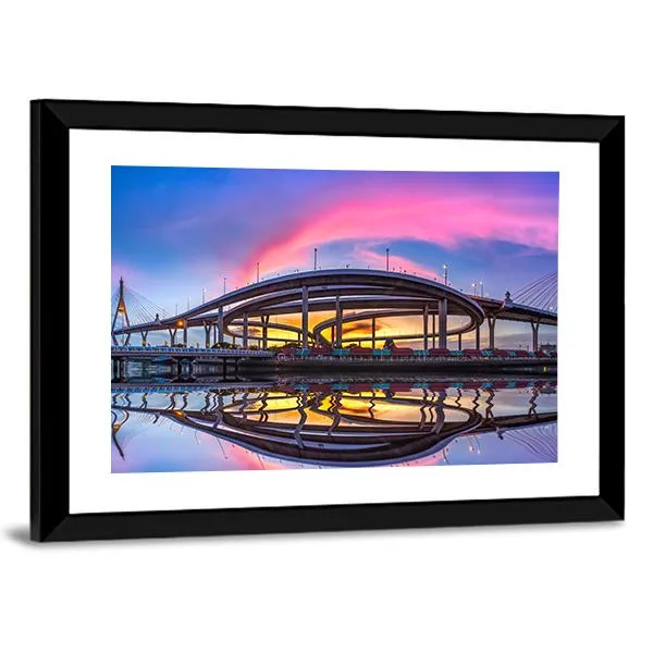 Bhumibol Bridge At Twilight Canvas Wall Art