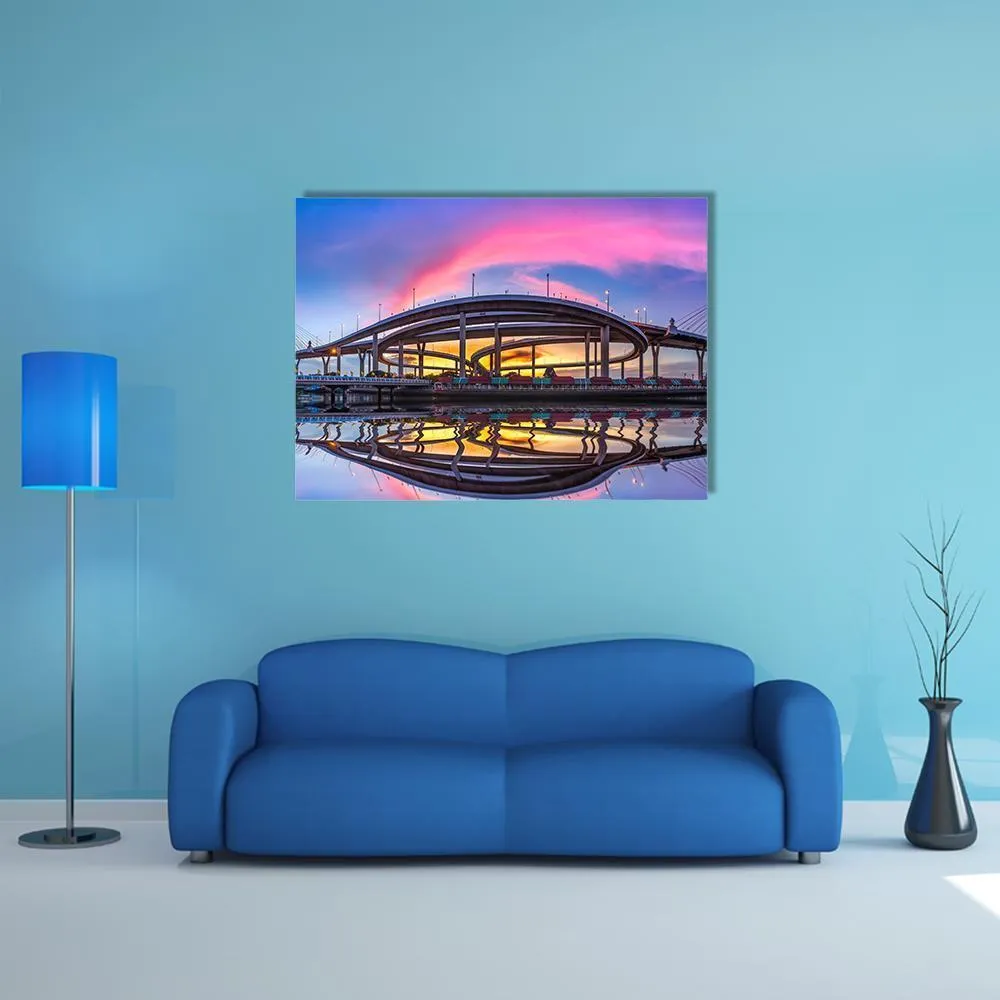 Bhumibol Bridge At Twilight Canvas Wall Art